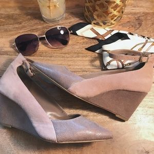 BCBG Taupe Wedge Heels